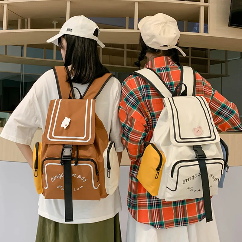

2020 New Nylon Waterproof Backpack Hit Colour Drawstring Shoulder Bag Men And Women Travel Backpack Large Capacity For Student