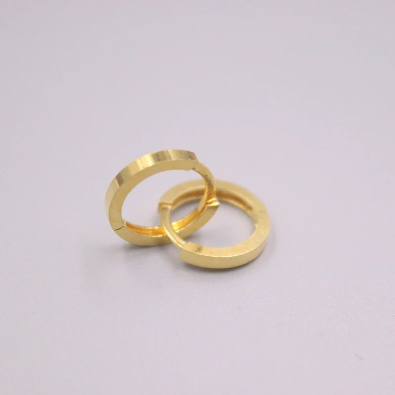 

New Solid Pure 18Kt Yellow Gold Earrings Women Smooth Earrings 1.4-1.6g 12*1.8mmn