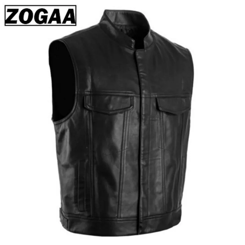 Мужской Байкерский жилет ZOGGA черный однотонный из искусственной кожи в стиле