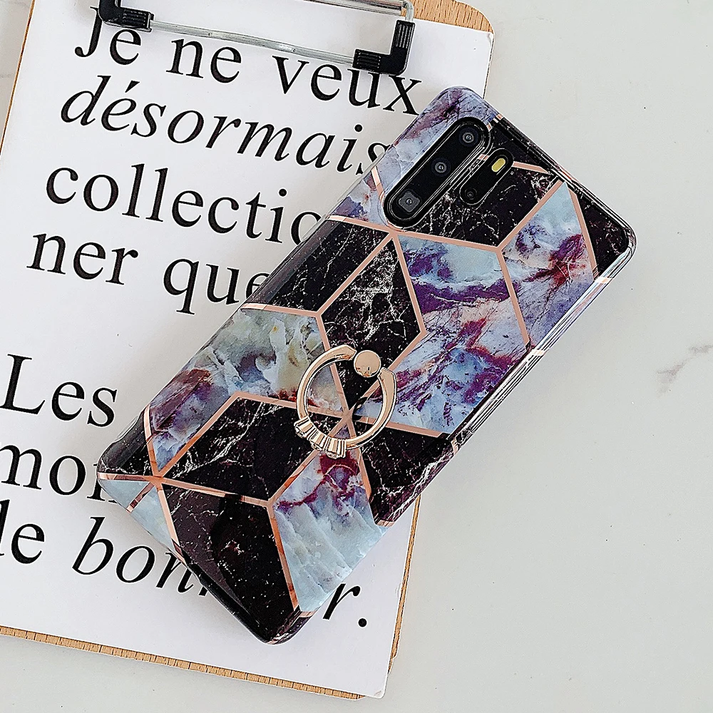 l SUYACS гальванический геометрический мраморный чехол для телефона для huawei P20 P30 Pro mate 30 20 Lite кольцо подставка мягкий IMD чехол для телефона - Цвет: l