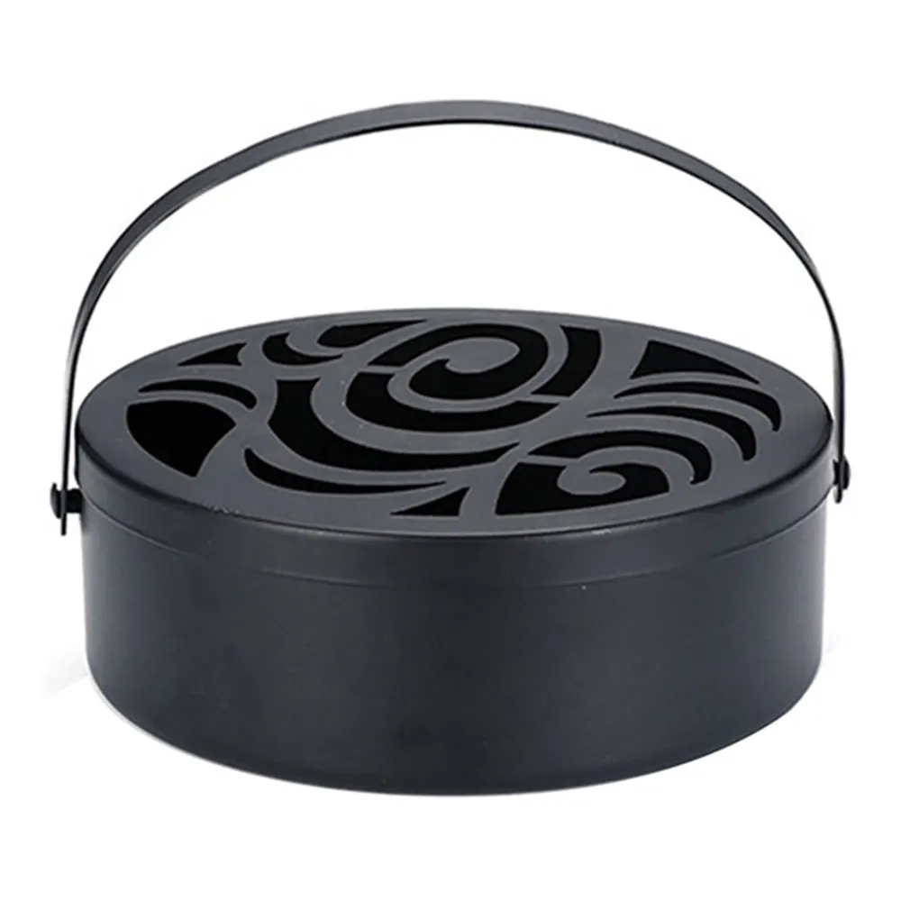 

Iron Mosquito Coil Holder Hollow Mosquito Coil Box Round Incense Burner With Handle Home Office Portable Anti Scald Wrought Home