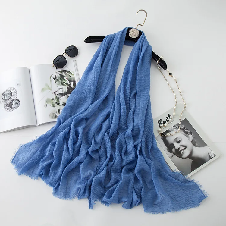 

2020 Classic Solid Color Korean Style Cotton and Linen Scarf Crumpled Short Beard Scarf Women