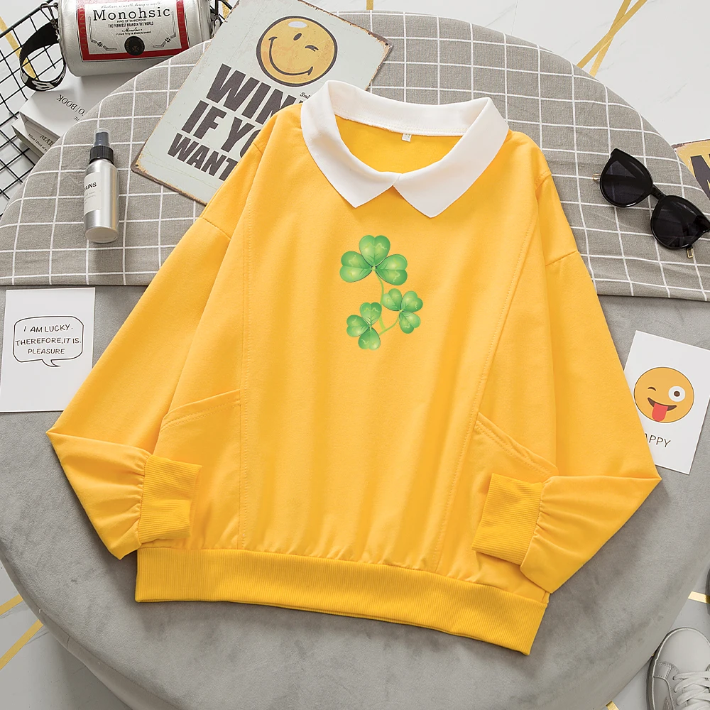 Hoodies Women Cute for Friends Harajuku Hoodie Cotton Collar Autumn Sweatshirt Plant Green Printed Sweetshirt St. Patrick's Day
