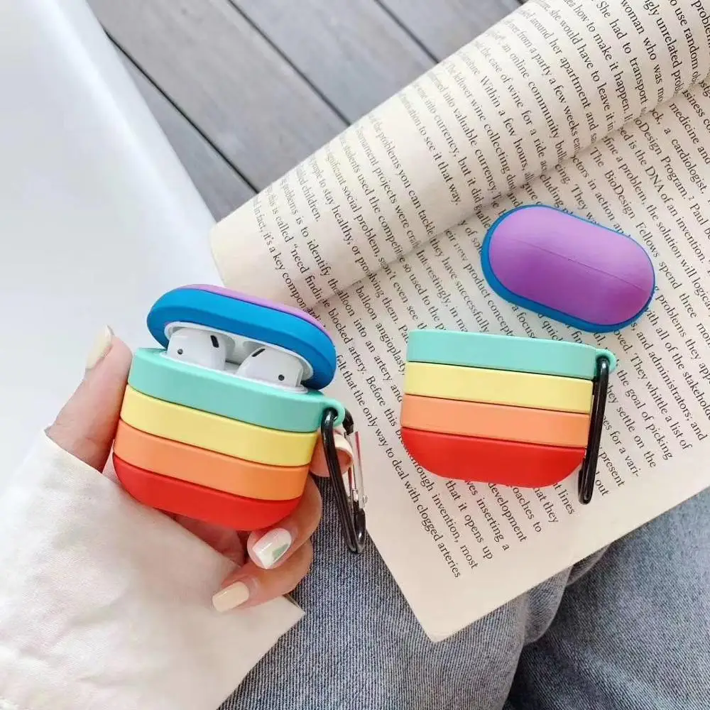 

3D Cute rainbow soft Fruit candy Case Wireless Bluetooth Headset soft cover For Airpods 1 2 Earphone Protective Cover funda