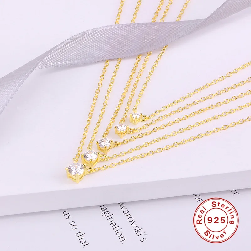 

Aide 925 Sterling Silver Cubic Zirconia Pendant Necklace For Women Crystal Chain Necklaces Wedding Engagement Jewelry Accessory