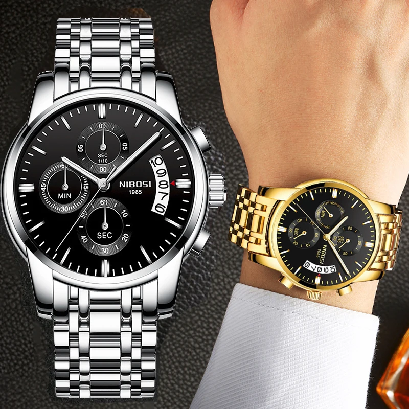 

NIBOSI часы 2018 Роскошные Бизнес Для мужчин кварцевые часы световой Водонепроницаемый военные спортивные часы мужской Наручные часы мужские