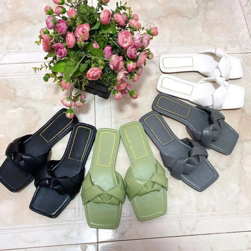 

Fashion Casual Flat Bottom Open Toe Women Shoes 2021 Summer Ins New Style Solid Color Outdoor Large Size Female Leather Slippers