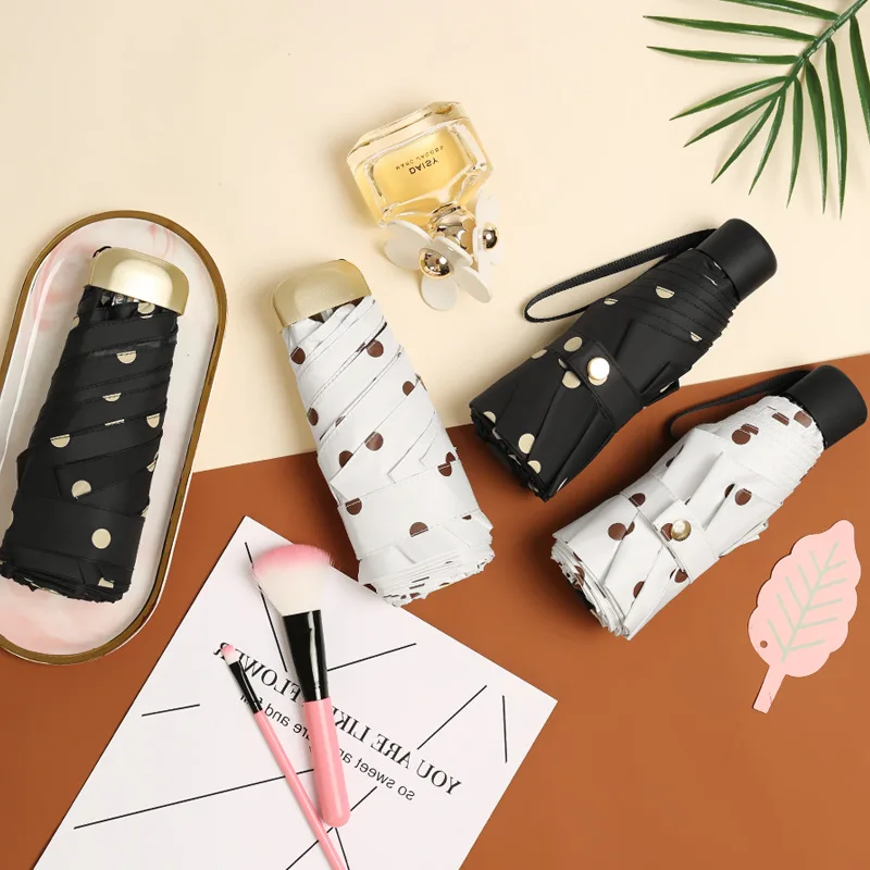 Sun Umbrella Female Sunscreen Polka Dot Hipster Pocket Rain and Dual-Use Vinyl Folding | Дом и сад