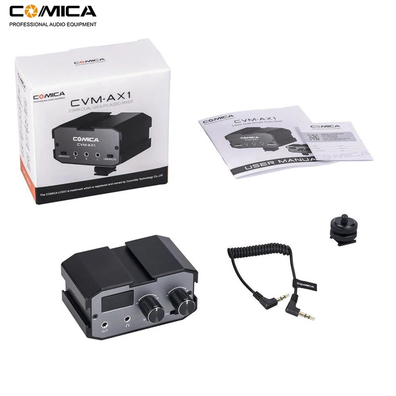 

Comica AX1 Universal Microphone Audio Adapter Mixer Preamplifier with Stereo& Dual Mono inputs for Canon Nikon Camera Camcorders