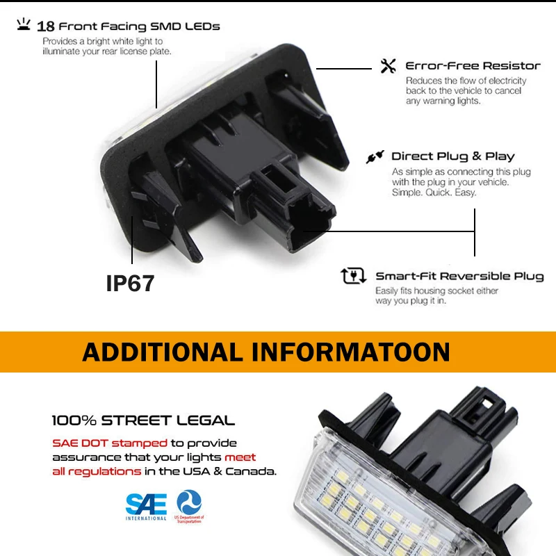IJDM 6000k белый светильник номерного знака для Peugeot 206 207 306 307 308 406 407 5008 Partner Citroen C3 Ii C4 C5