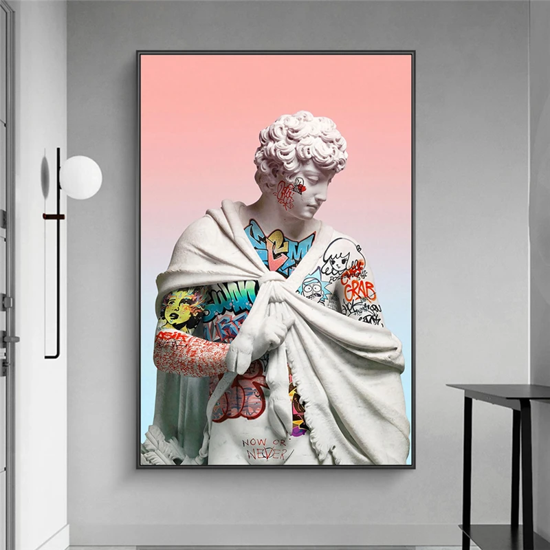 

Funny Art Sculpture Of David Canvas Posters Graffiti Art Canvas Paintings On the Wall Modern Funny Portrait Pictures Home Decor