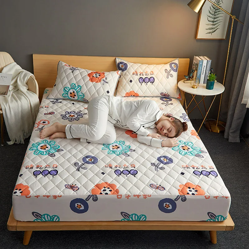 Cute Pattern Thicken Quilted Mattress Cover King Queen Bed Fitted Sheet Topper Air-Permeable Pad | Дом и сад