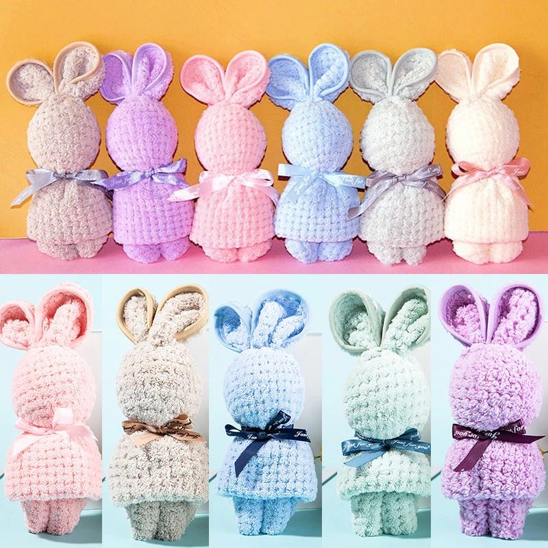 Полотенца из кораллового бархата в форме кролика впитывающие однотонные