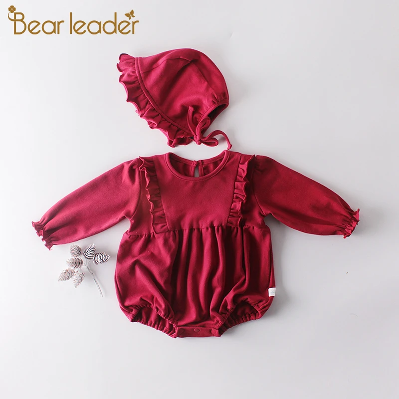 

Bear Leader Baby Girls Ruffles Rompers New Fashion Infants Solid Red Long Sleeve Clothing Toddler Casual Sweet Jumpsuits 6M-24M