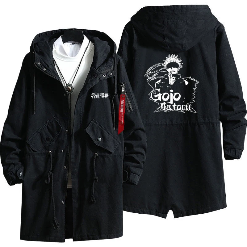 

Anime Jujutsu Kaisen Cosplay Gojo Satoru Yuji Itadori Long Trench Coat Men Fall Winter Jacket Black Hooded Jackets For Men CS548