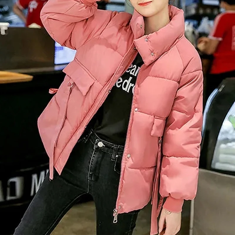 

Зимняя женская куртка с воротником-стойкой, однотонные пуховые куртки с хлопковой подкладкой, женское плотное приталенное пальто, свободны...