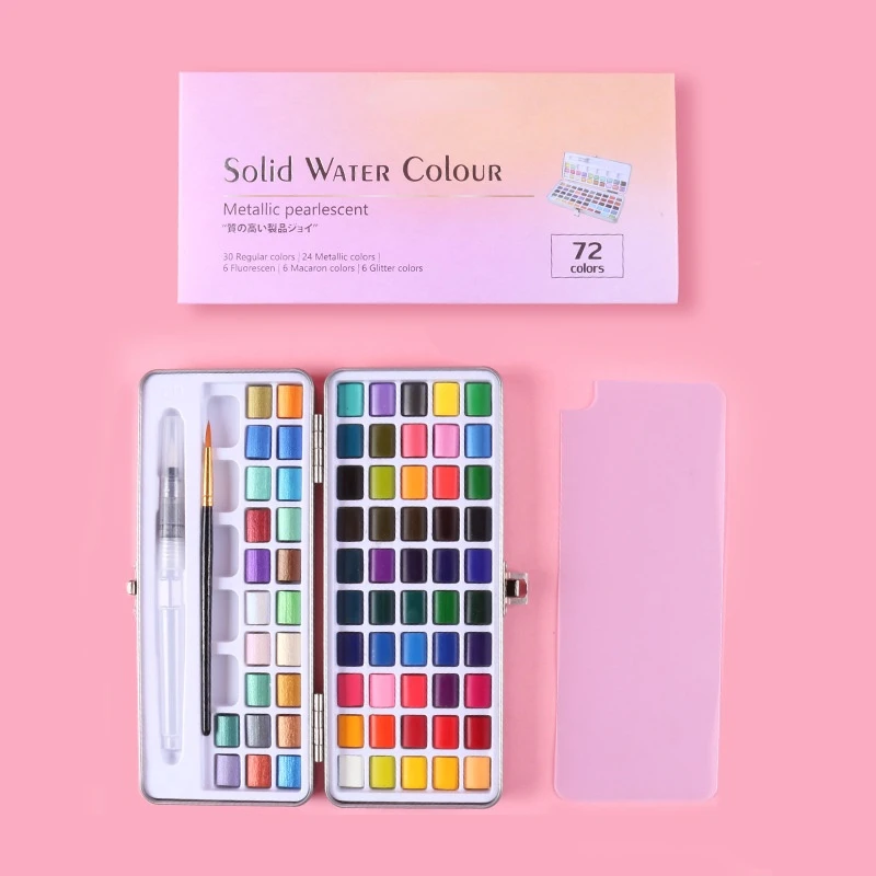 Caja de hojalata de nuevo estilo, conjunto de pintura de acuarela de Color s&oacute;lido perlado, 100 colores-2
