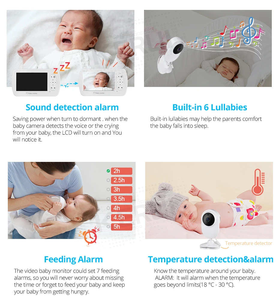 FUERS 4 3-дюймовый видеоняня цветной ЖК-монитор для видеоняни и камера ночного