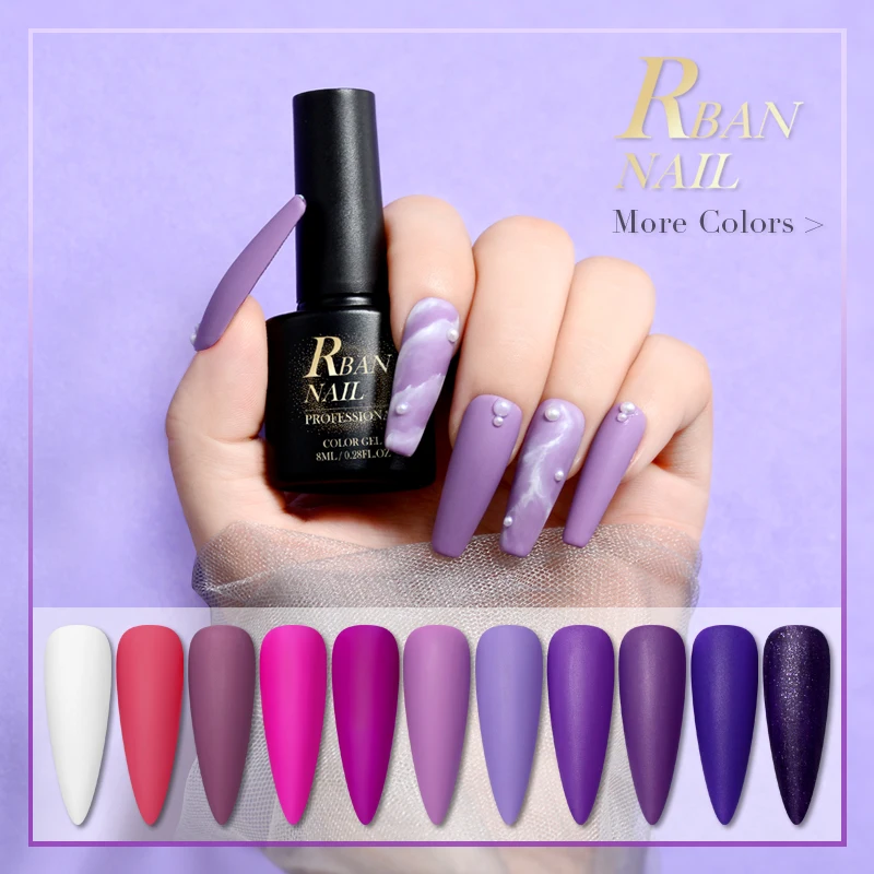 

RBAN 8ml Color Gel Nail Polish Purple Hybrid Varnish for Manicure Semi Permanent Nails Art Polish Gellak Matte Top Coat Primer