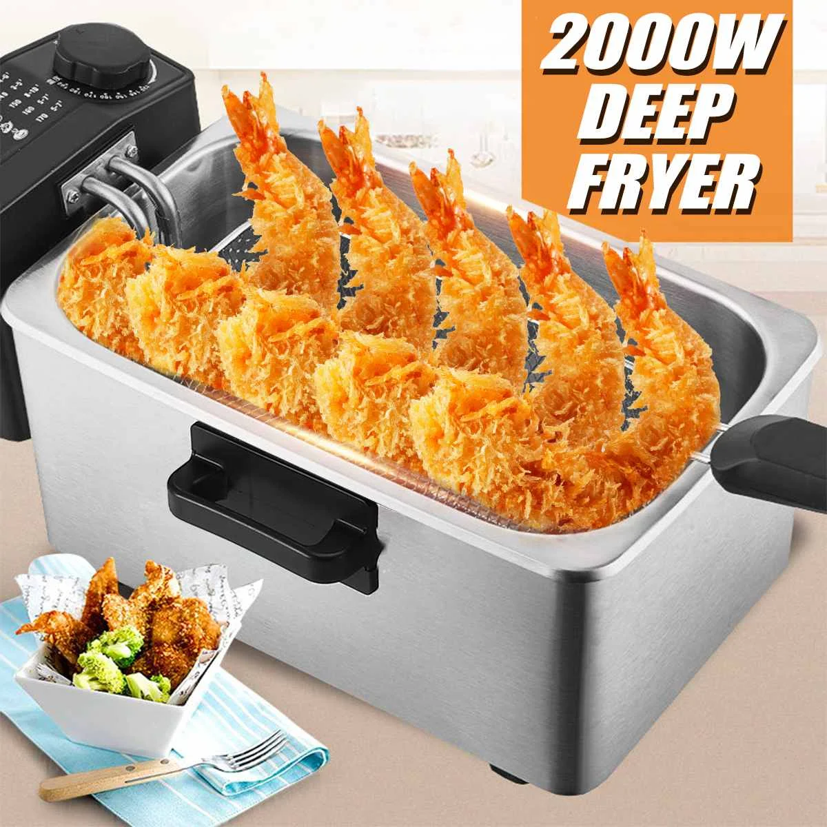 

2000W Electric Deep Fryer Frying Pot Basket Strainer Machine Single Tank Cooking Tool