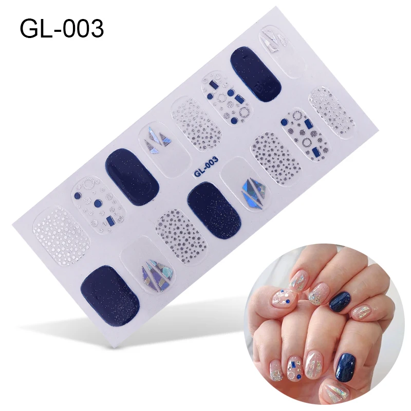 GL-003 Lamemoria, 16 типсов, для дизайна ногтей, полное покрытие, самоклеющиеся наклейки, Переводные обертывания, водонепроницаемые сверкающие наклейки для ногтей, наклейки для маникюра - Цвет: GL-003