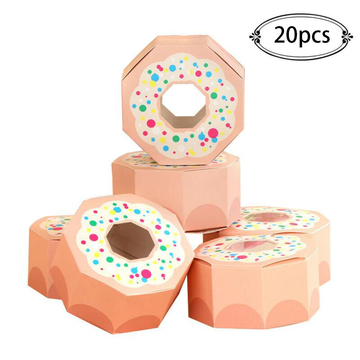 

20pcs Donut Candy Box 3.14*3.18*1.57 Inch Pink/champagne Sweet Chocolate Box Donut Theme Party Wedding Gift Gift Box