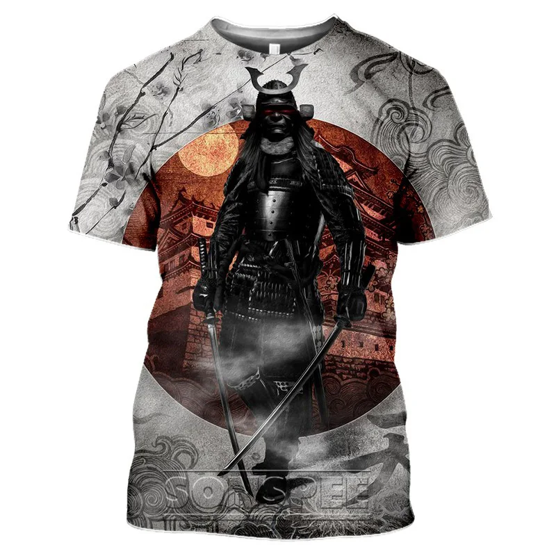 

SONSPEE-Men's Japanese Samurai 3D Printed T-shirt Casual Streetwear Harajuku Ghost Sword Short Sleeve Hip Hop Style T-shirt Top