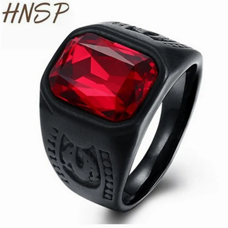 

HNSP Vintage Red Stone Crystal With Black Rings For Men Male Finger Jewelry Gift