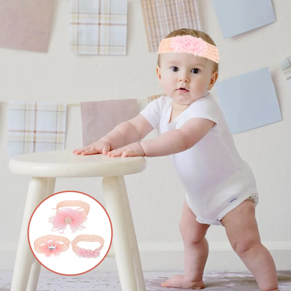 

3pcs Lace Bow Hairbands Crown Decor Infant Headdress for Baby Infant )