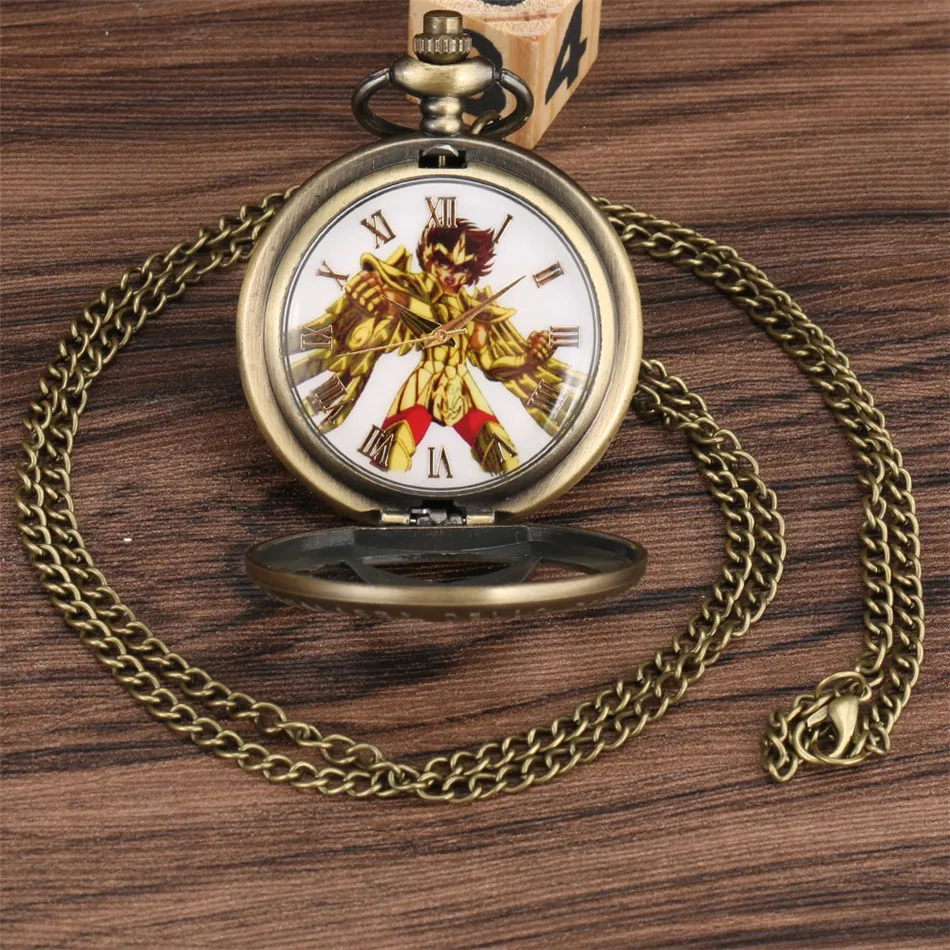 Новое поступление бронзовые карманные часы Saint Seiya тема кварцевые ожерелье