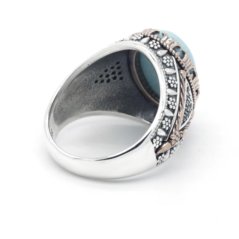 Vintage Turquoise Ring 925 Sterling Silver for Men Oval Natural Stone Retro Gorgeous Finger Male Women Turkey Jewelry | Украшения и