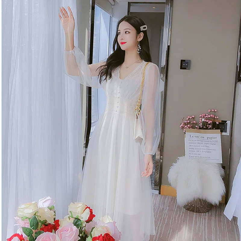 Платье женское элегантное шифоновое платье с длинным рукавом летнее