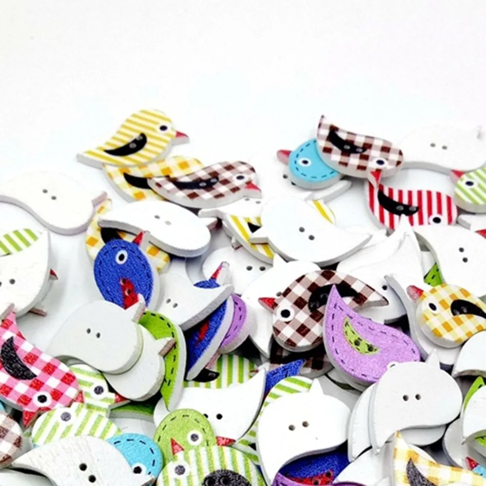 100 шт разноцветная Милая мультяшная полоса птицы деревянная пуговица пошив