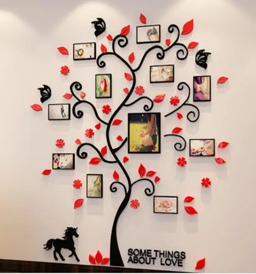 black red Фоторамка Дерево Кристалл акриловые зеркальные наклейки на стену вход диван украшение стены Лошадь Счастливое дерево художественные наклейки на стену - Цвет: black red
