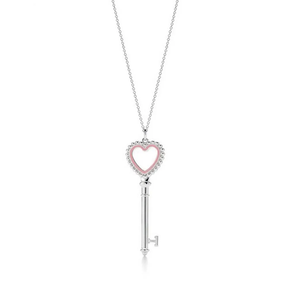 

Fine Jewelry TIF S925 Sterling Silver Love Key Multicolor Optional Personality Fashion Vibrant Girl Woman Necklace Pendant