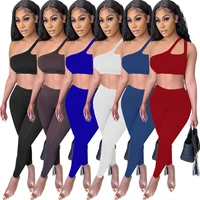 european and american womens wear 2021 new belly hanging shoulder temperament commuter sexy multicolor 2 piece set