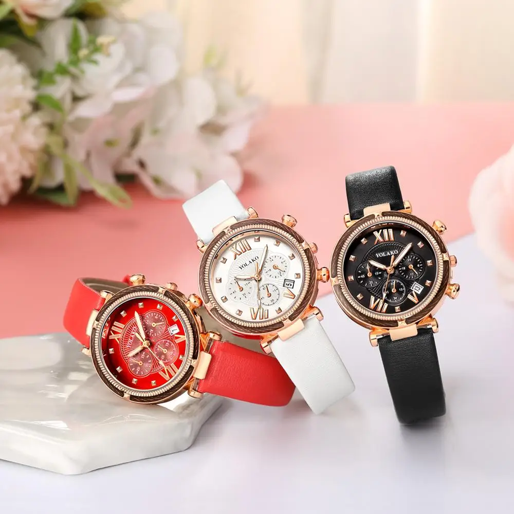 

Qualities Women Fashion Luxury Watches Blue Leather Ladies Wristwatches Exquisite Roman Calendar Dial Simple Female Quartz Clock