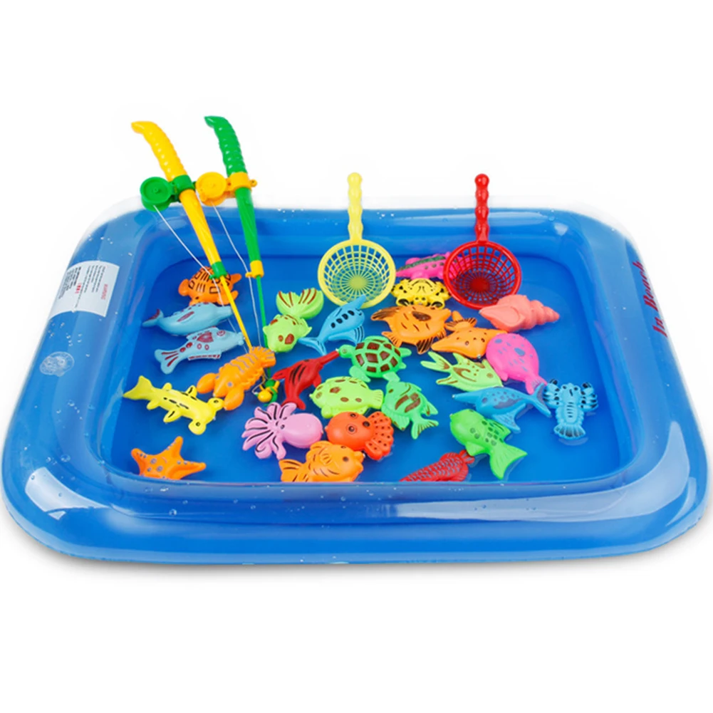 

26pcs Magnetic Fishing Toys For Kids Summer Playing Water Toy Baby Child Fishing Mat Square Inflatable Water Mat Dropshipping