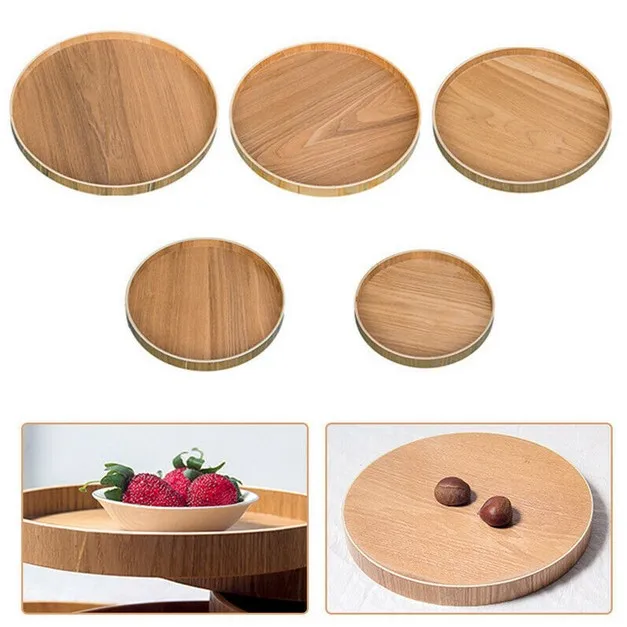 Круглая деревянная тарелка поднос из натурального дерева для сервировки чая еды
