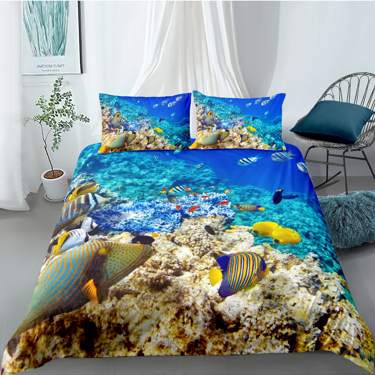 

3D Duvet Cover Sets Quilt Covers Comforter Case Set Bedding Set King Queen Full Twin Double Single Size Bed Linen Blue Ocean
