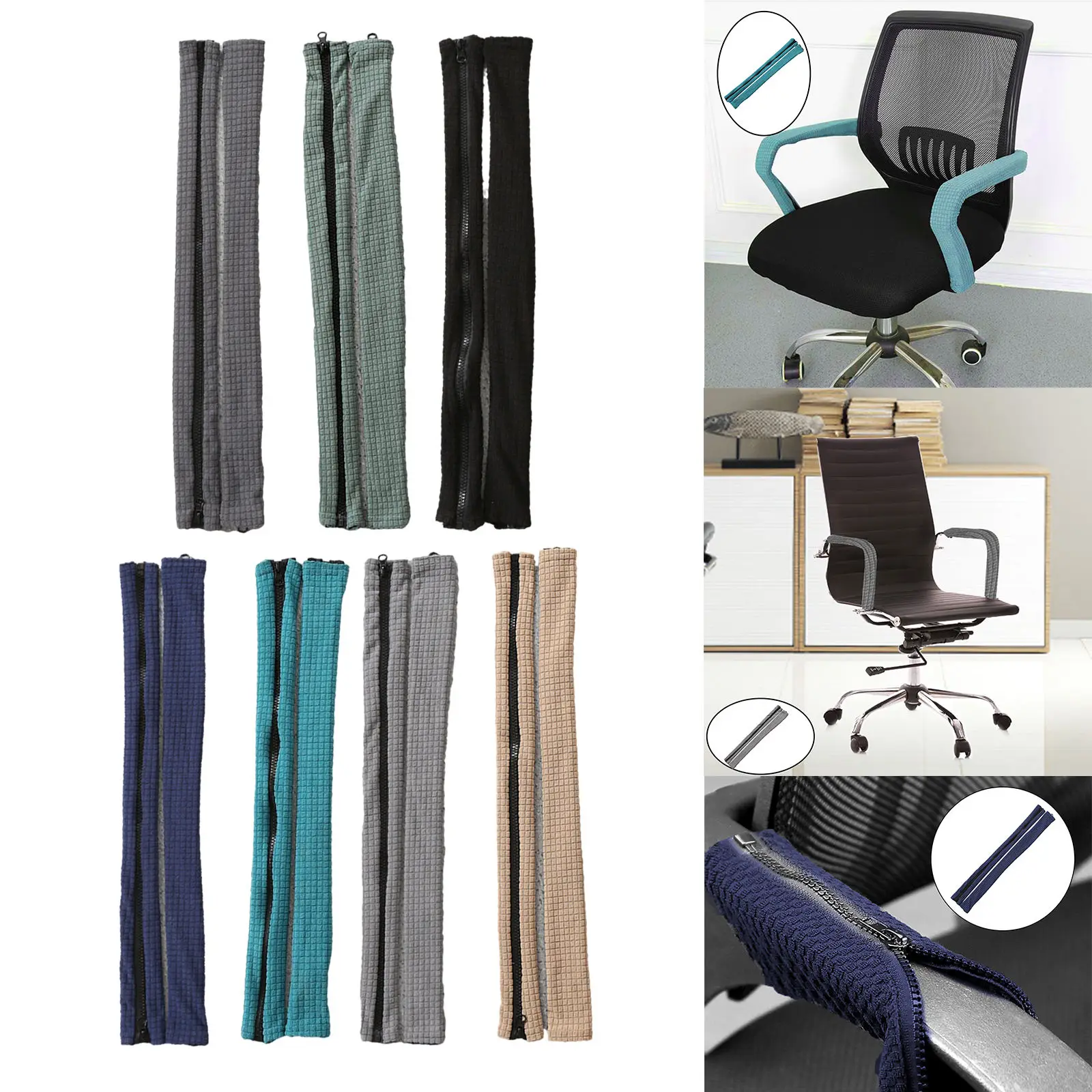 

Jacquard Office Chair Arm Cover Stretchy Zipper Dirt-Proof Decoration Washable Protect Cover Armchair Cover for Study