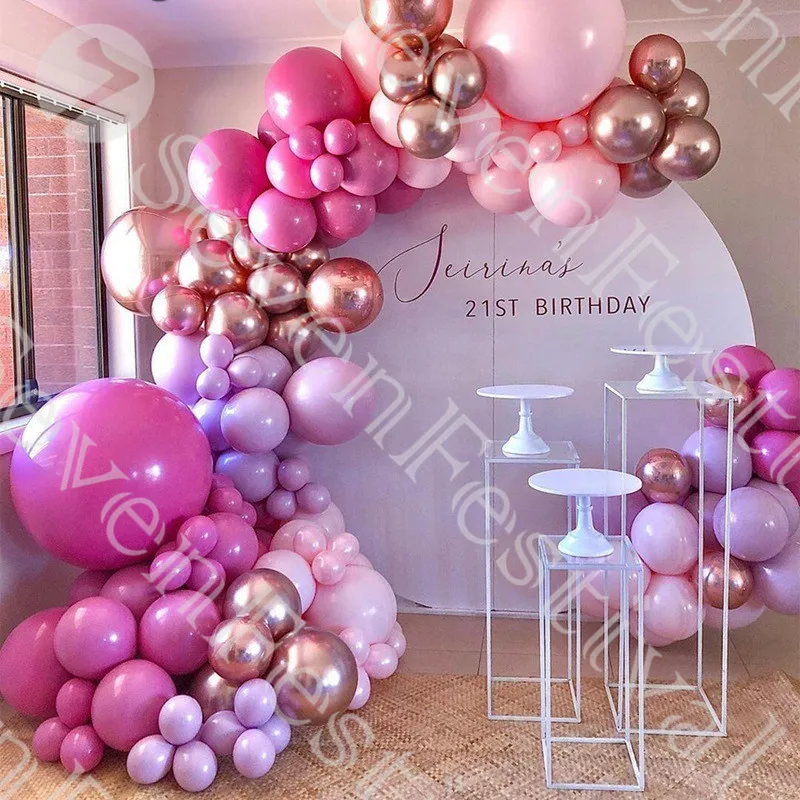 

126pcs Hot Pink Balloon Arch Chrome Rose Gold Balloons Garland Kit Cream Peach Globos Wedding Birthyday Baby Shower Party Decor
