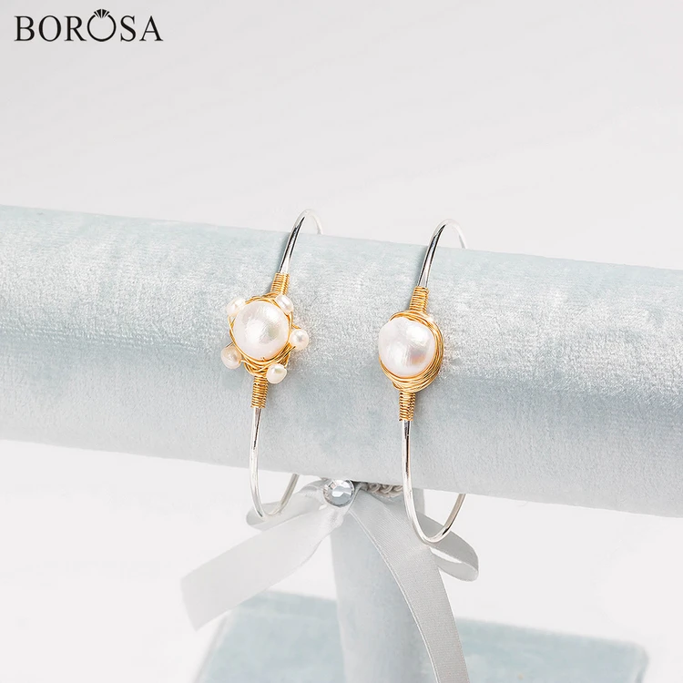 Новый золотой провод натуральный жемчуг браслеты с серебряным покрытием ручная