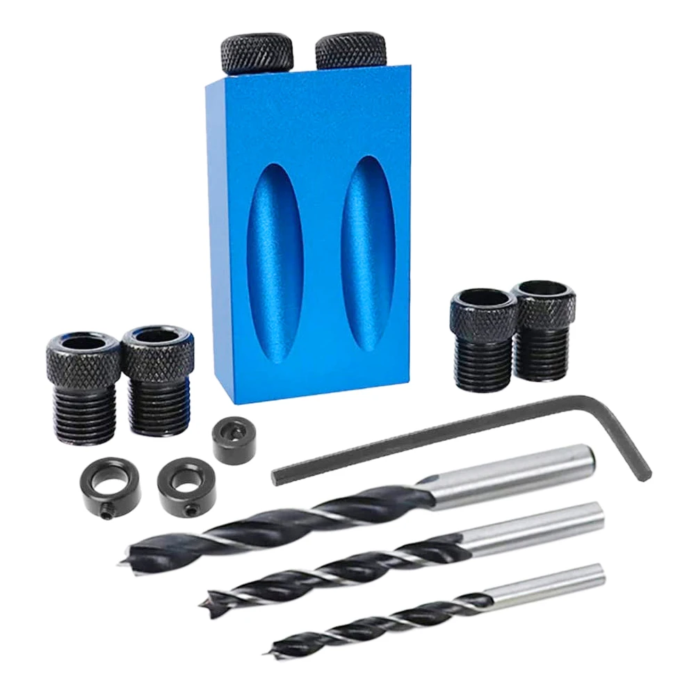 

Woodworking Oblique Hole Locator Drill Bits Pocket Hole Jig Kit 15 Degree Angle Drill Guide Set Hole Puncher DIY Carpentry Tools