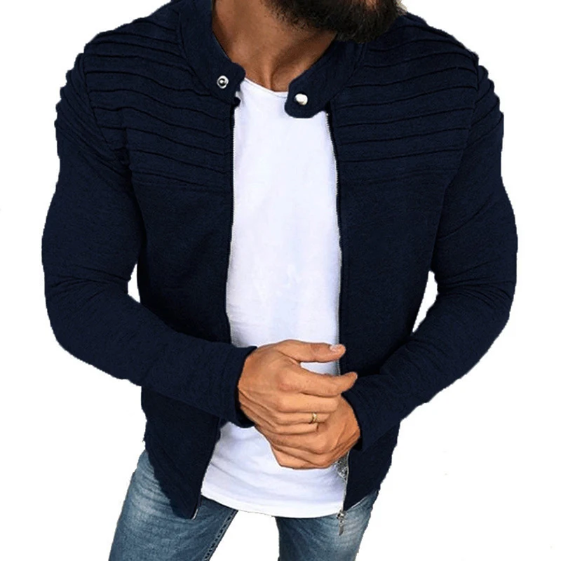 

Jacket Men Winter 2023 Autumn Streetwear Windbreaker Mens Clothing Pleats Slim Stripe Raglan Zipper Long Sleeve Coats