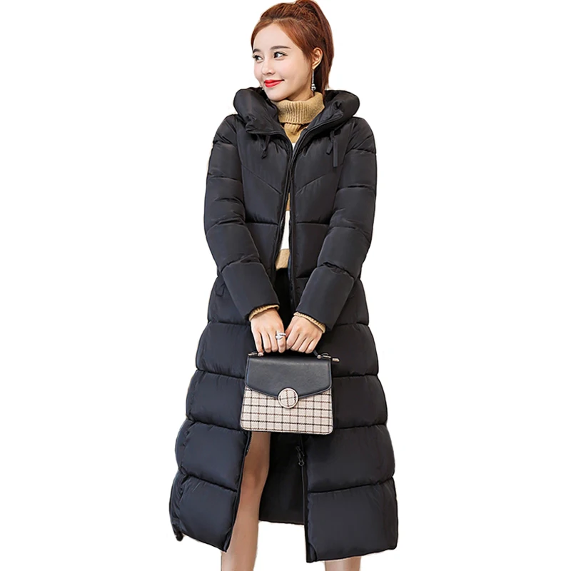 

2021 Slim Women Winter Jacket Hooded Solid Cotton Padded Female Coat Outwear Long Ladies Parka Casaco Feminino