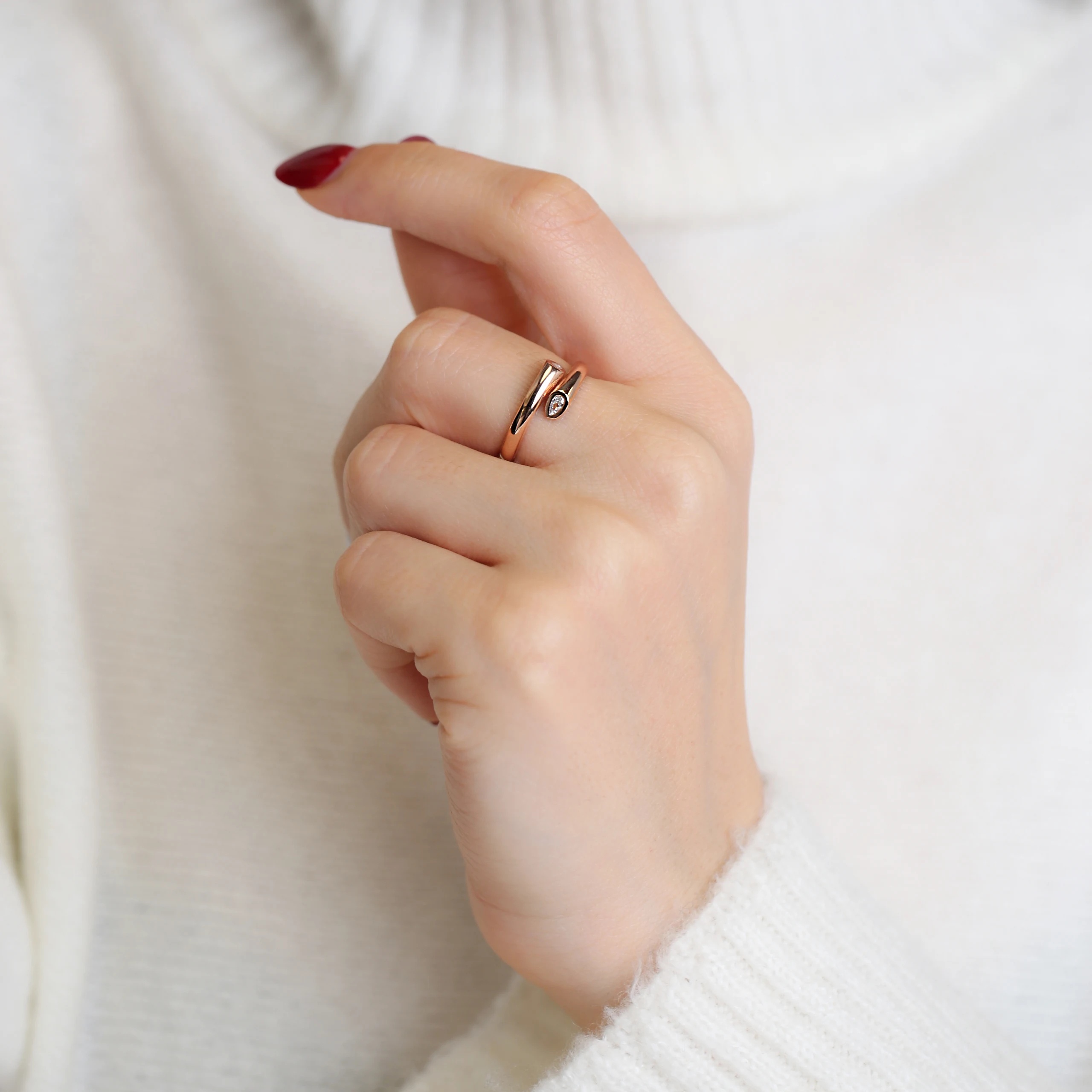 

Teardrop Shape Zircon Stone in Open Ring Silver Adjustable Ring Handmade 925 Silver Sterling Ring Jewelry