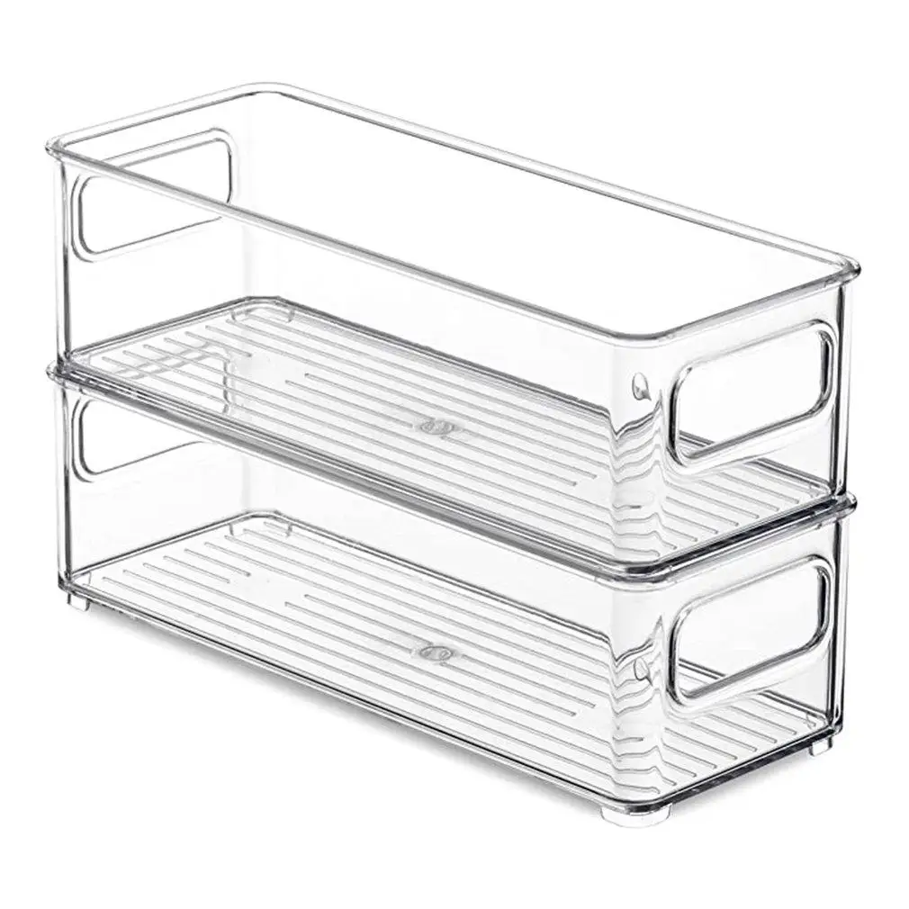 Refrigerator Organizer Bins Stackable Fridge Food Storage Box with Handle Clear Plastic Pantry Freezer Tool |