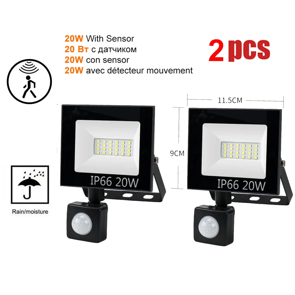 

2 pcs 220V 10-100W LED FloodLight Spotlight Exterior Street wall reflector LED Light PIR Motion Sensor Lamp Energy-saving Lights