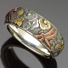 Кольцо со стрекозой и подсолнухом для мужчин и женщин, резное металлическое кольцо контрастных цветов, массивная бижутерия в подарок